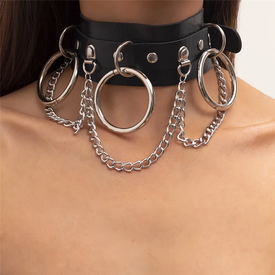 Gothic Harajuku Punk Rock Conculsy Ожерелья Сексуальная Черная ПУ Кожаный Круглый Воротник Choker Ожерелье Хипсоп Гранж Аксессуары