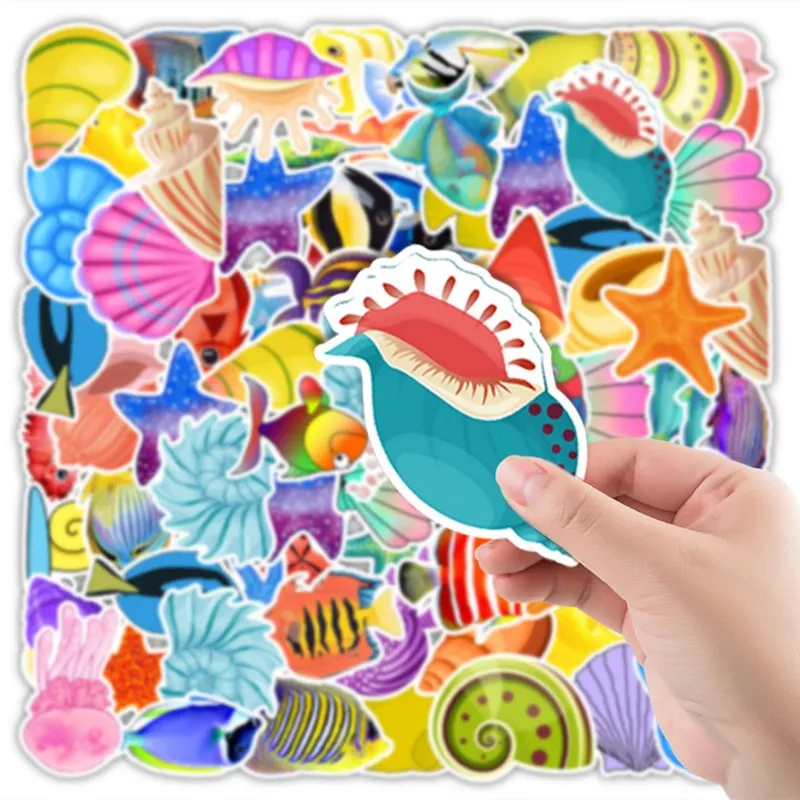 Pack of 50Pcs Wholesale Colorful Ocean stickers For Luggage Skateboard Notebook Helmet Water Bottle Car decals Kids Gifts