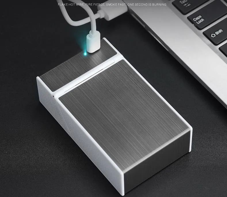 Färgglada USB-tändare cigarettfodral Shell Hölje Förvaringslåda Aluminium Plast Exklusiv Design Portable Magnet Switch SN2174