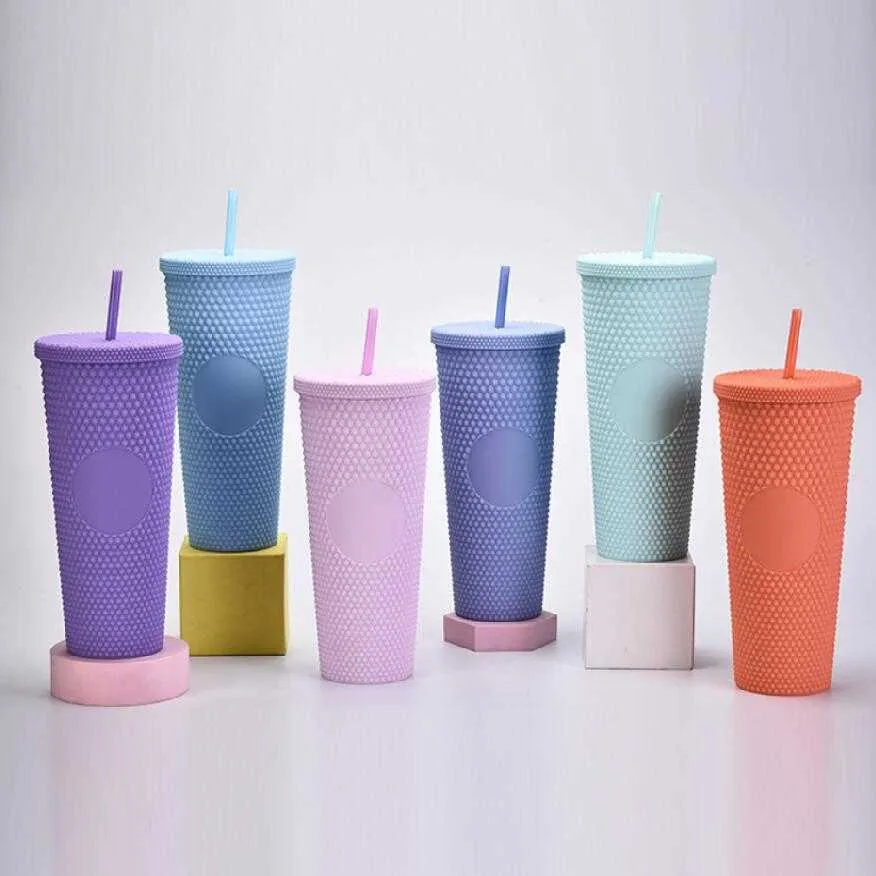 2021 Mugs Double Blue Durian Laser Straw Cup 710ML Mermaid Plastic Cold Water Coffee Cups Gift Reusable Clear Drinking