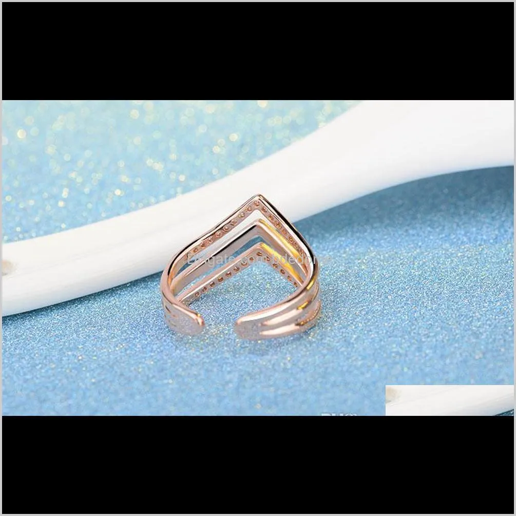 fashion jewelry brass ring simple three layers cone shape zircon imitation rhodium rose gold plated woman opening