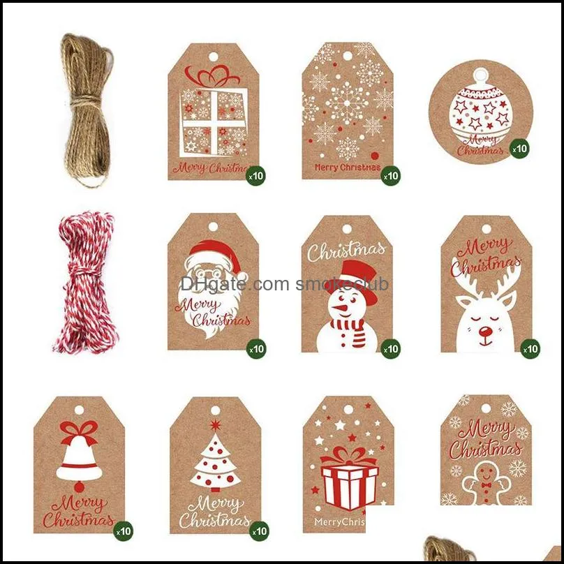 Greeting Cards 1 Set Christmas Kraft Paper Tag Card With Rope Decorations Gift Box Labels Party Supplies Navidad Xmas Year