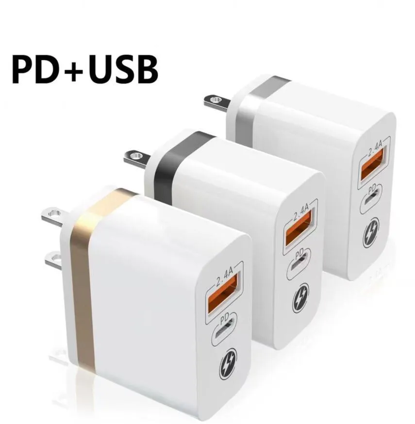 USB A 18W Wall Chargers Type C PD 2.4A Fast Charging Charger Adapter för smartphone