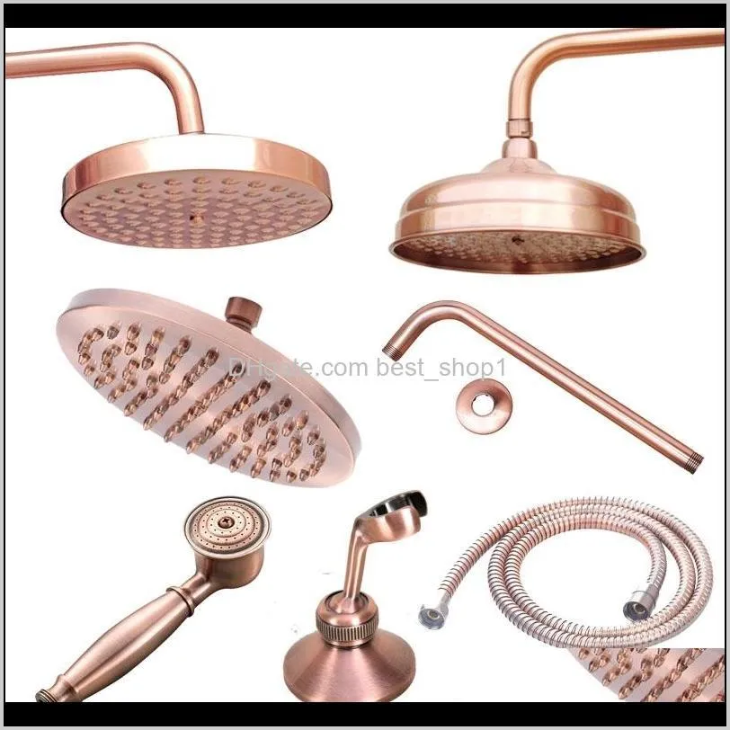 Bathroom Heads Faucets, Showers Accs Home & Garden Drop Delivery 2021 Antique Red Copper 8Inch Round Rainfall Arm Water Saving Hand Held Head