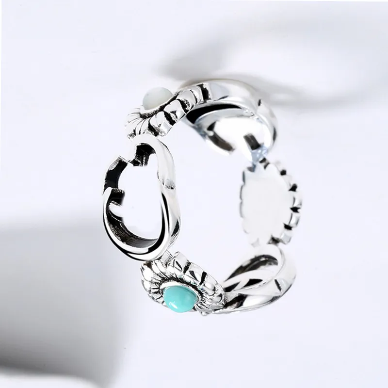 Women Girl Daisy Turquoise Ring Flower Letter Rings Gift for Love Girlfriend Fashion Jewelry Accessories Size 5-9276O