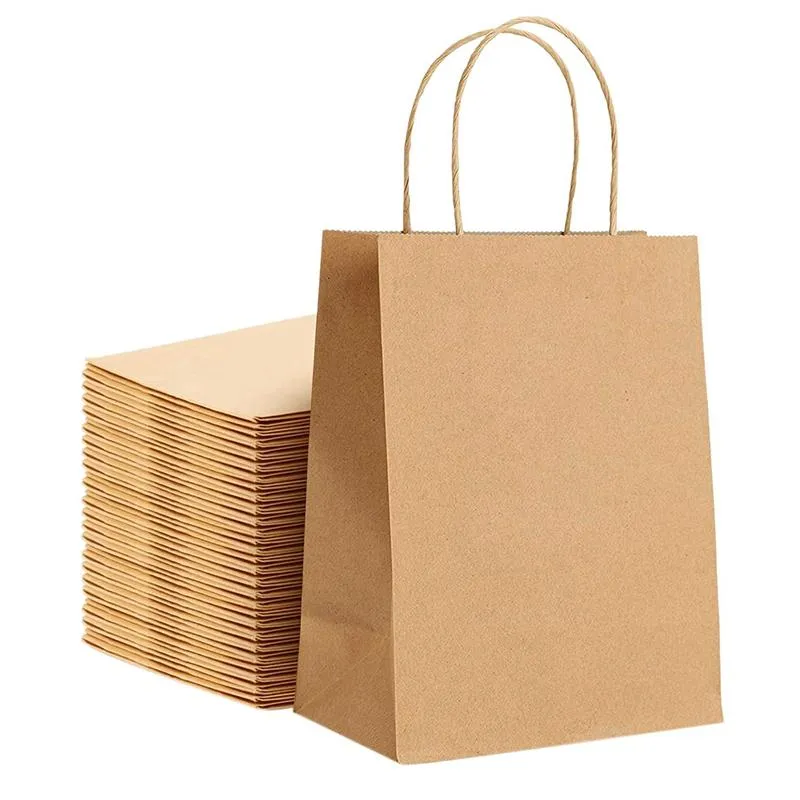 Emballage cadeau sacs en papier Kraft 25 pièces 5.9X3.14X8.2 pouces petit avec poignées fête Shopping brun détail