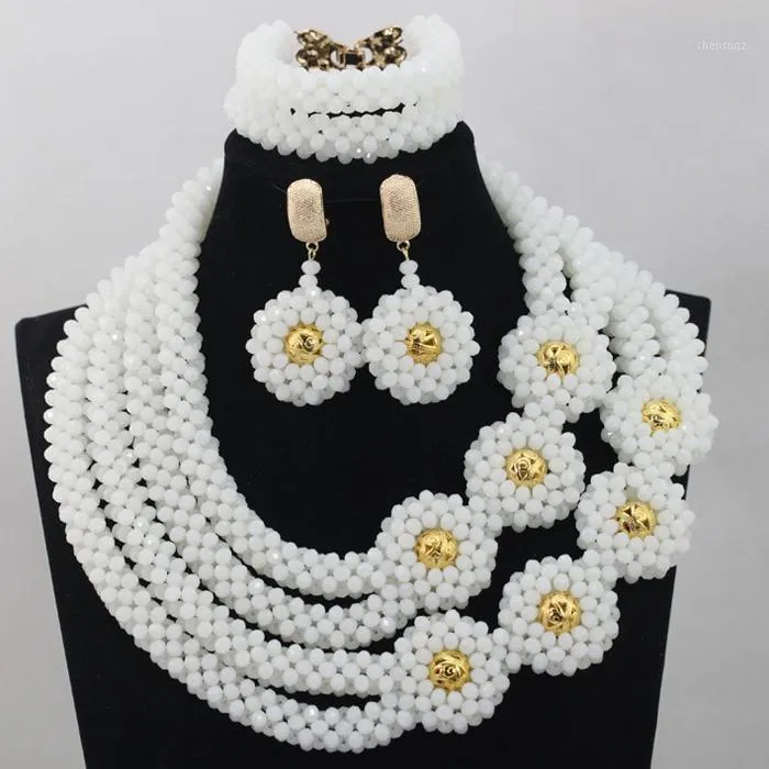 Ohrringe Halskette Mode reine weiße Perlen afrikanischen Schmuck Sets Bold Set für nigerianische Hochzeit WD485