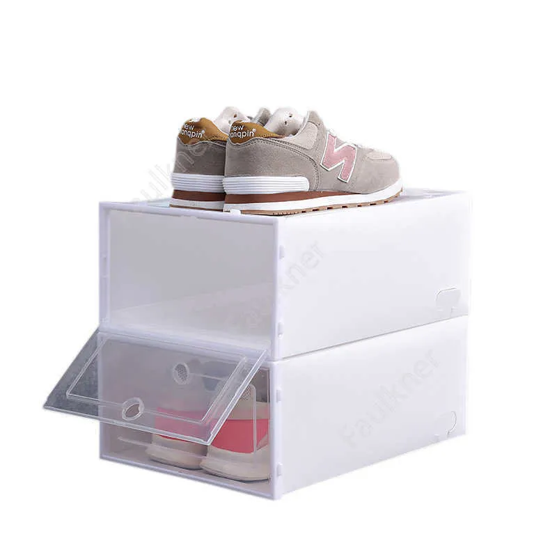 Утолщенные четкие пластиковые коробка обуви пылезащитный ботинок для хранения ботинок Flip прозрачные коробки для обуви конфеты цвет штабелируемая обувь органайзер коробка DBC DAF382