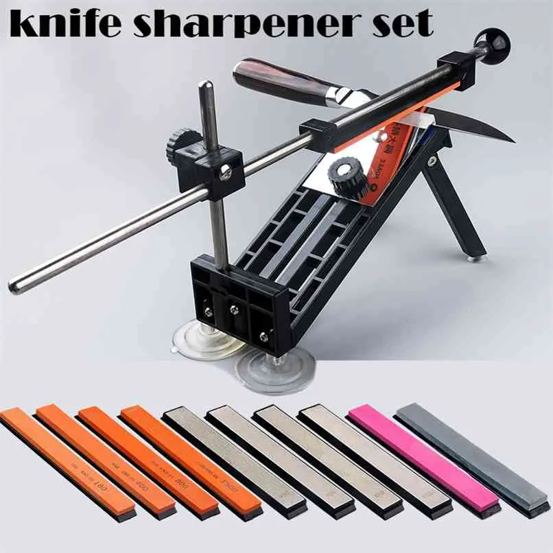 1 Set Fixed Angle Knife Sharpener Professional Sharpening Tool Set Måltid Grindsten Diamant Slipkort Tillgänglig Bar 210615