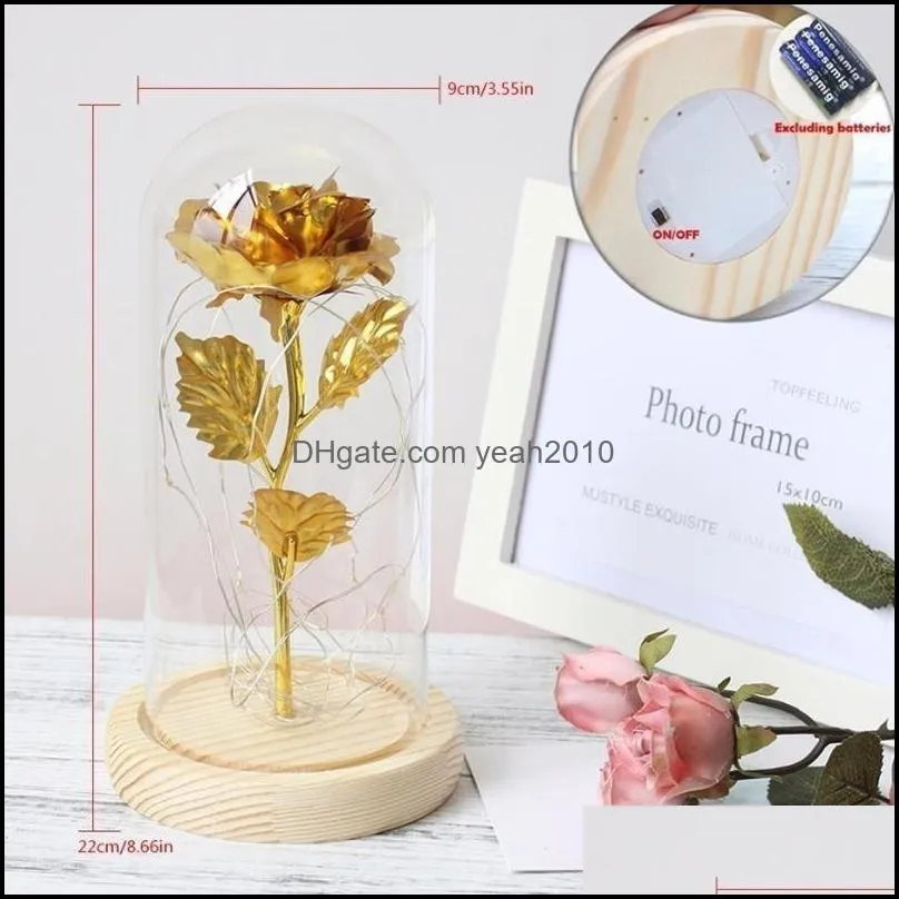 Medium Red Rose In A Glass Dome On A Wooden Base For Valentine`s Gifts LED Rose Lamps Christmas