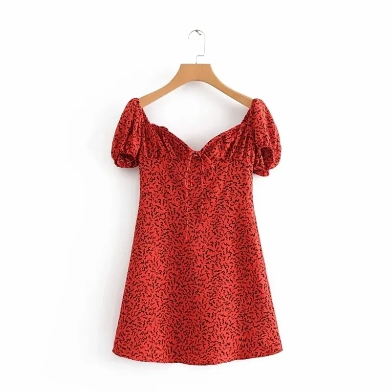 Vintage Bohemian Elbise Zarif Seksi Kırmızı Mini Casual Kısa Kollu Kulübü Parti ES Kore Moda Boho Beach Vestidos 210521