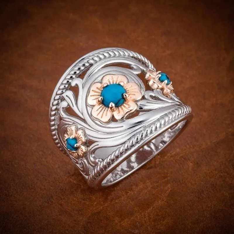 Oorbellen ketting bohemien ronde natuurlijke turkooiden stenen vinger ringen voor vrouwen mannen zilveren kleur bloem blauwe kraal trouwring partij geschenk