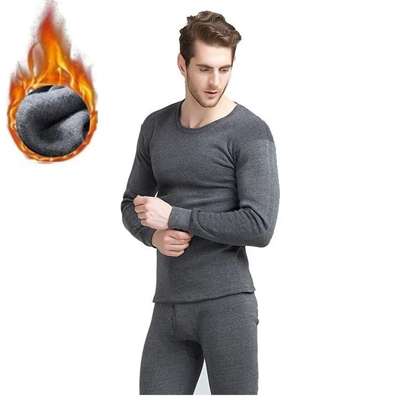 Inverno Long Johns Homens Underwear Térmica Conjuntos Fino Fino Cor Sólida Manter Quente 211211