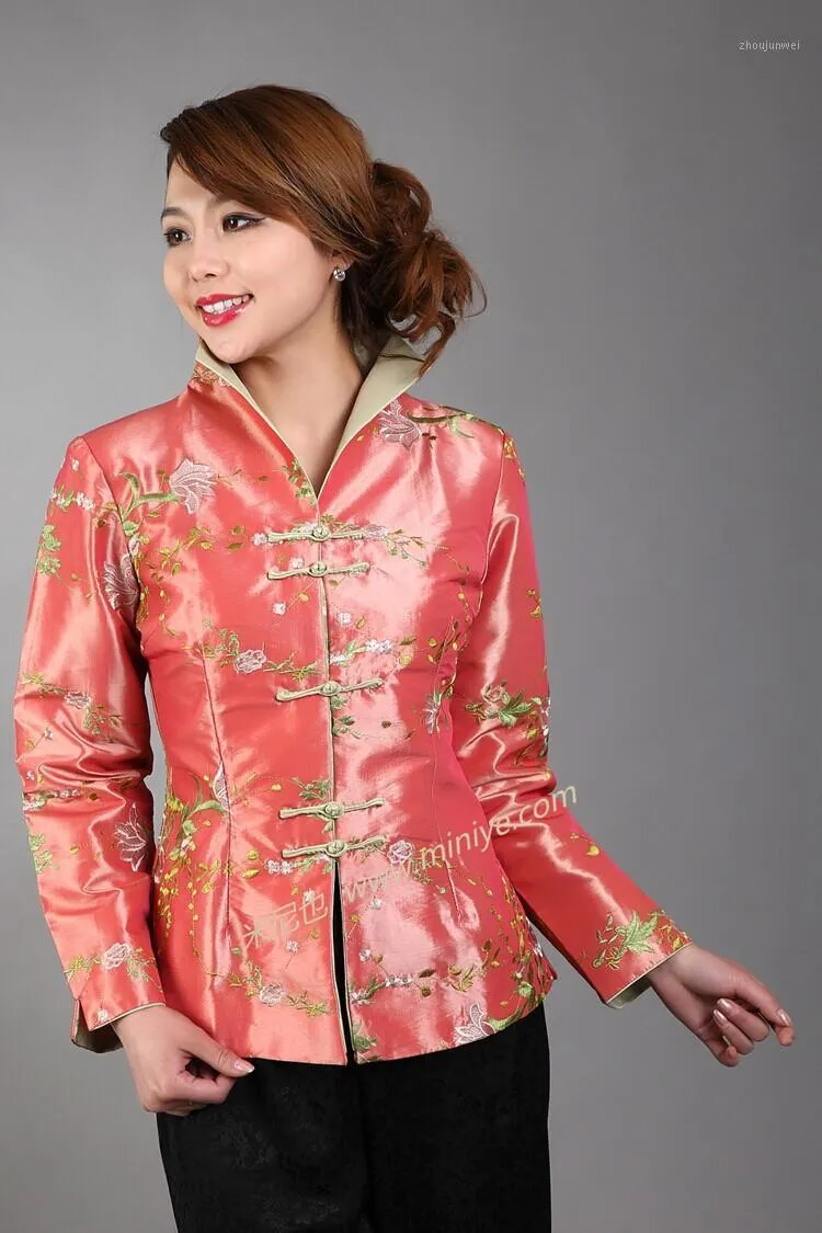Kvinnors Jackor Partihandel - Främjande Traditionell Kinesisk Lady Satin Jacket Broderi Coat Blomma Långärmad Outwear Topps S M L XL XXL XXXL