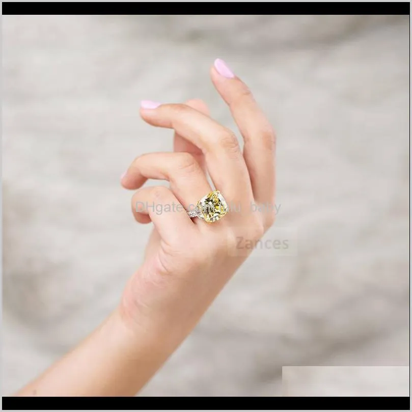 925 sterling silver sparkling square pink yellow white ring high carbon diamond ring women jewery gifts