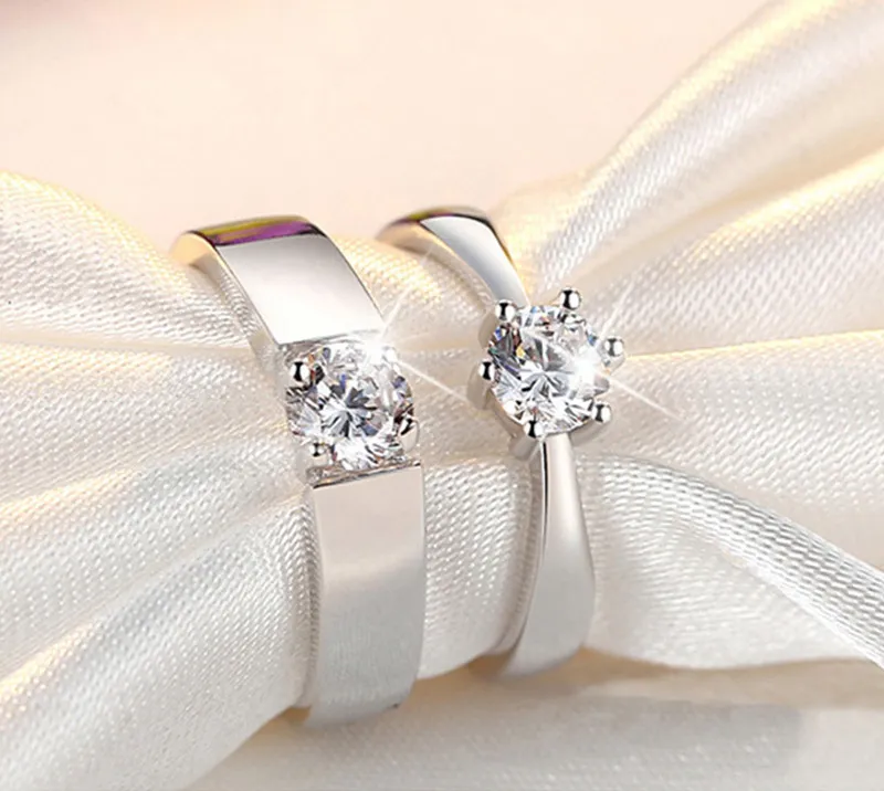 J152 S925 Sterling Silver Pierścień Para Pierścienie Z Diamentową Moda Prosta Para Cyrkon Biżuteria Walentynki Przygotowanie Prezent
