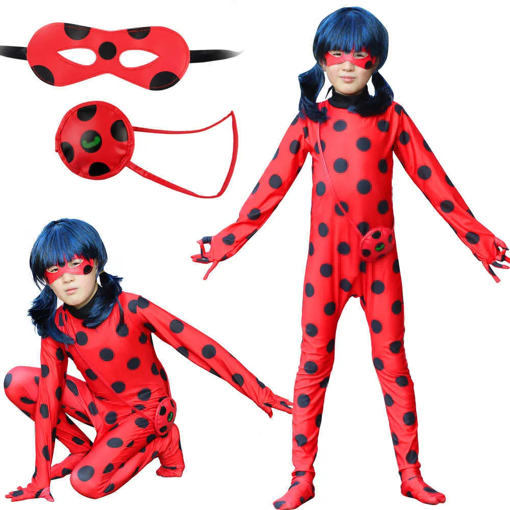 Cadılar bayramı Çocuklar Anime Cosplay Kostüm Siyah Erkek Kedi Doğum Günü Partisi Peruk Redgirl Spandex Suits Sahne Performansı Bodysuit Elbise Q0910