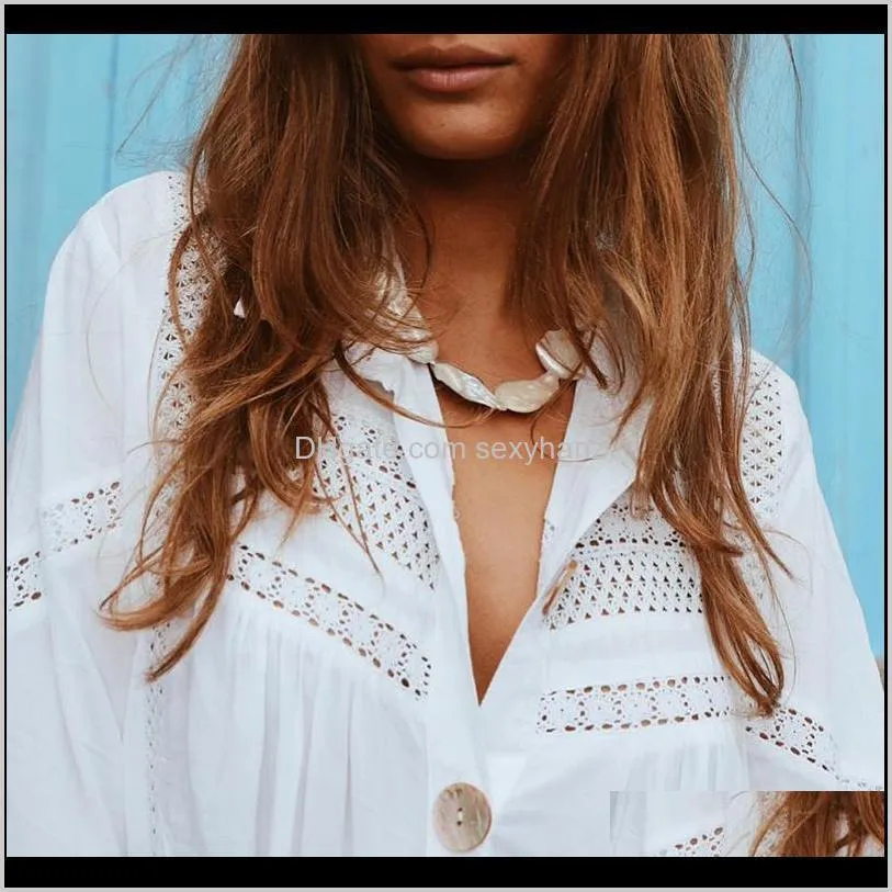 simplee sexy white beach cover up blouse shirt summer tunics women long sleeve swimsuit cover-ups tops hollow out swimwear shirt1