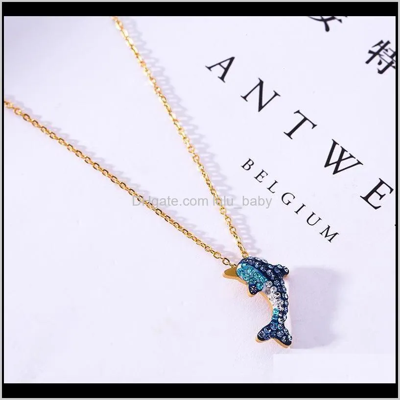 wholesale fashion blue rhinestone  pendant titanium necklace gold anti-allergy stainless steel statement necklace gift1