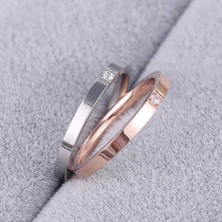 Anéis de casamento de aço inoxidável, zircão simples de alta qualidade, cor de ouro rosa, nunca fade, jóias