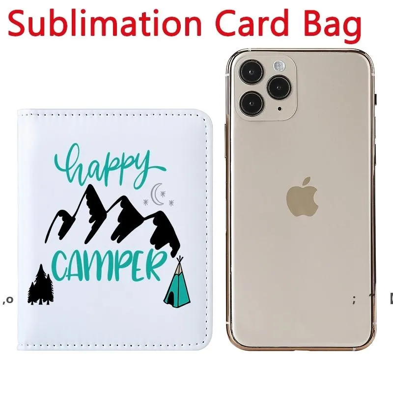 Sublimation Blank Card Holder Favor PU Leather White Wallet Double-sided DIY Business Card Covers RRF12169