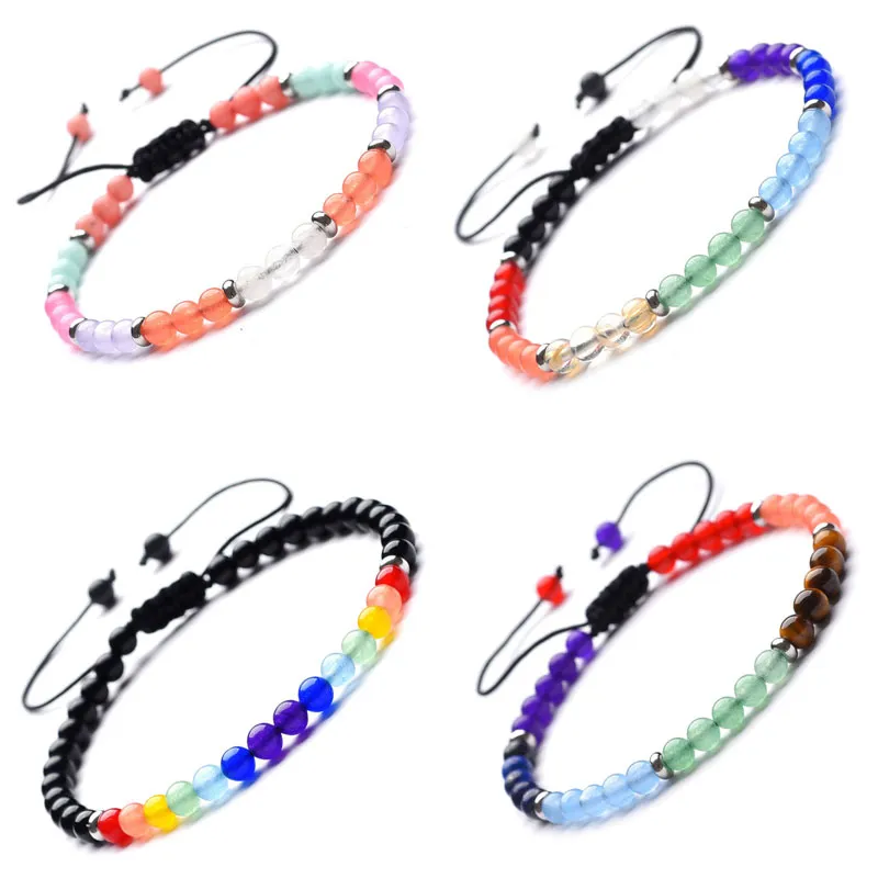 Mini pierre naturelle de 4mm, corde tressée à la main, perles, bracelets porte-bonheur, décoration de fête, bijoux pour femmes et filles