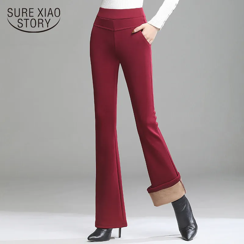 Automne hiver chaud taille haute droite épaissir le pantalon de flare velours Streetwear Femmes pantalons Pantalon Femme 11519 210415