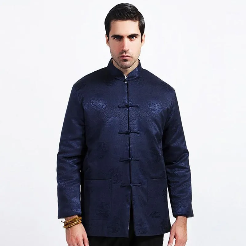 Männer Jacken Blau Winter Männer Baumwolle Gefütterte Jacke Chinesische Seide Mantel Tang-anzug Verdicken Mantel Outwear Größe M L XL XXL XXXL1