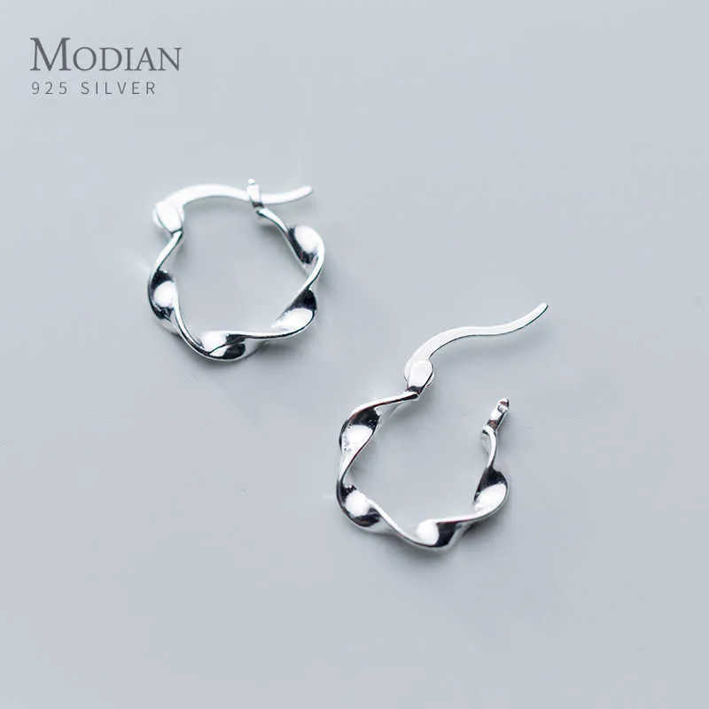 925 Sterling Silver Geometrisk Wave Hoop Earring för Kvinnor Glänsande Örhängen Mode Korea Style Smycken Brincos 210707