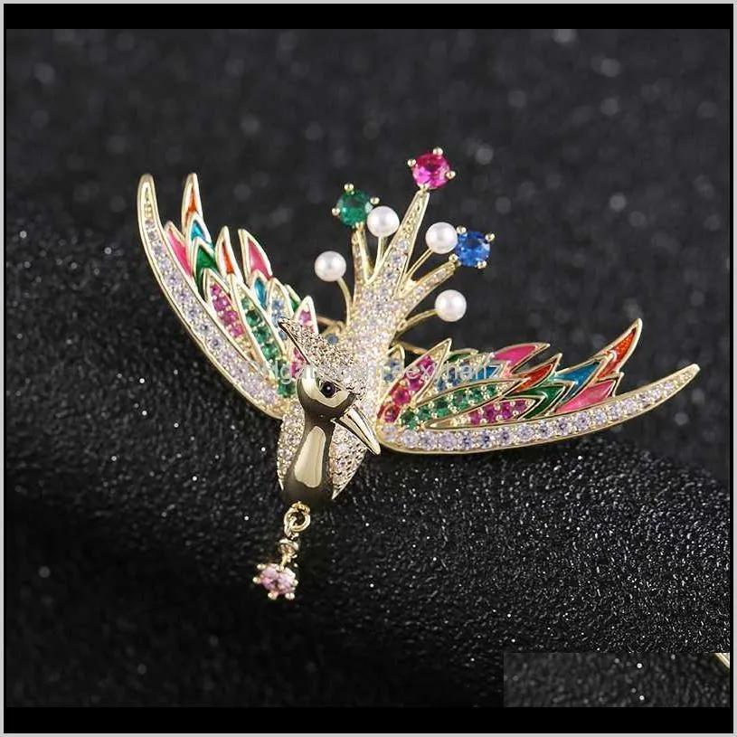 vintage crystal phoenix fire bird brooch for women fashion color corsage pins animal brooch badges decoration wedding jewelry