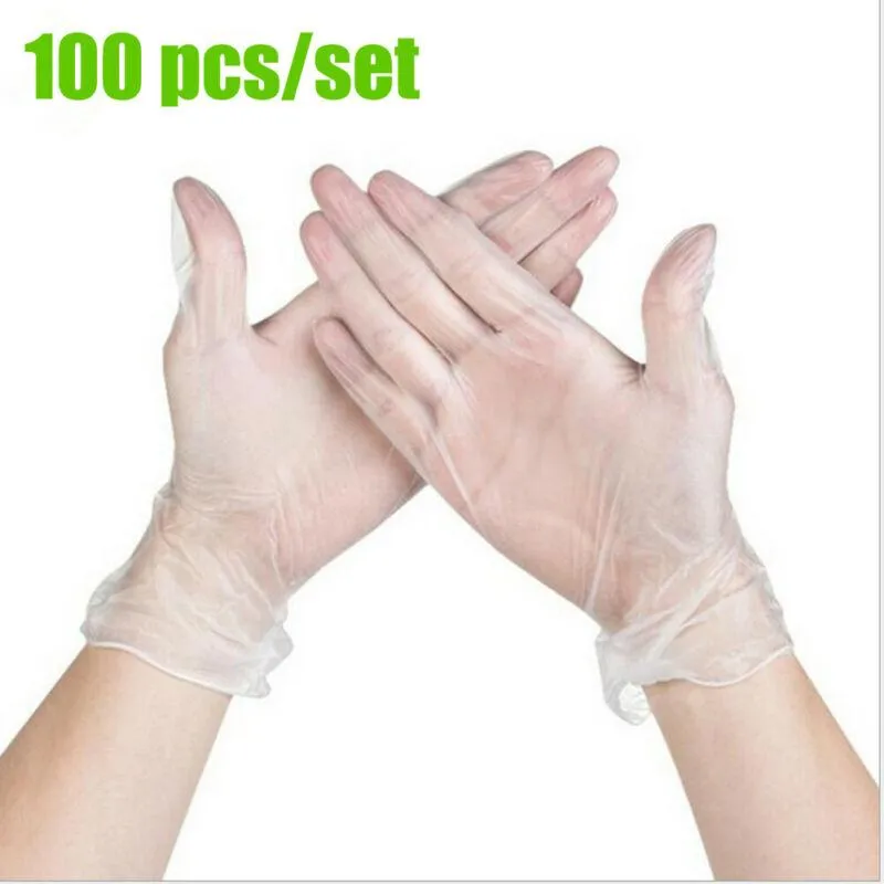 Disposable Gloves 100PCS PVC Food Handling Transparent Glove Latex Garden Home Cleaning S/M/L/XL