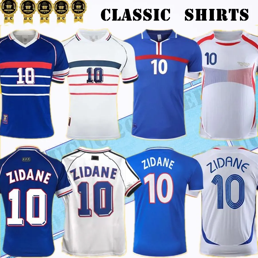 Футболка FRS 1998 года в ретро-стиле 96 98 02 04 06 ZIDANE HENRY MAILLOT DE FOOT Футболка 2000 Домашняя футбольная форма Trezeguet