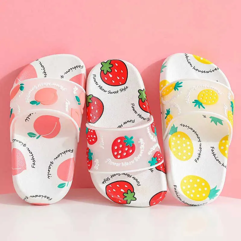 Summer slippers kids indoor cartoon fruit strawberry girl flip flop slide sandals beach children home floor shoes 210712