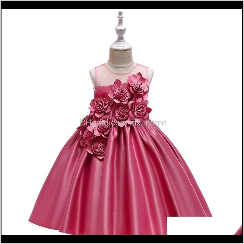 girls solid princess dresses 5 colors solid bow gauze sleeveless mesh flower satin dresses kids clothes girls full dress 04