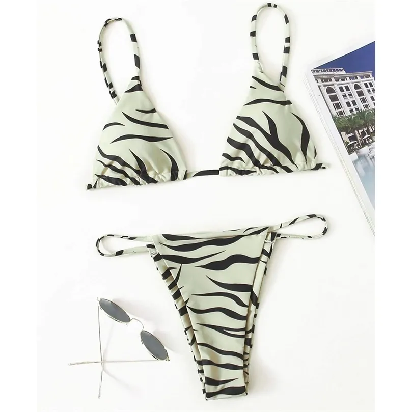 Seksowna Zebra Bikini Kobieta Swimsuit Kobiet Stroje Kąpielowe Kobiety `S Mini Thong Bikinis Set Summer Beachwear Pływanie do kostium kąpielowy 210712