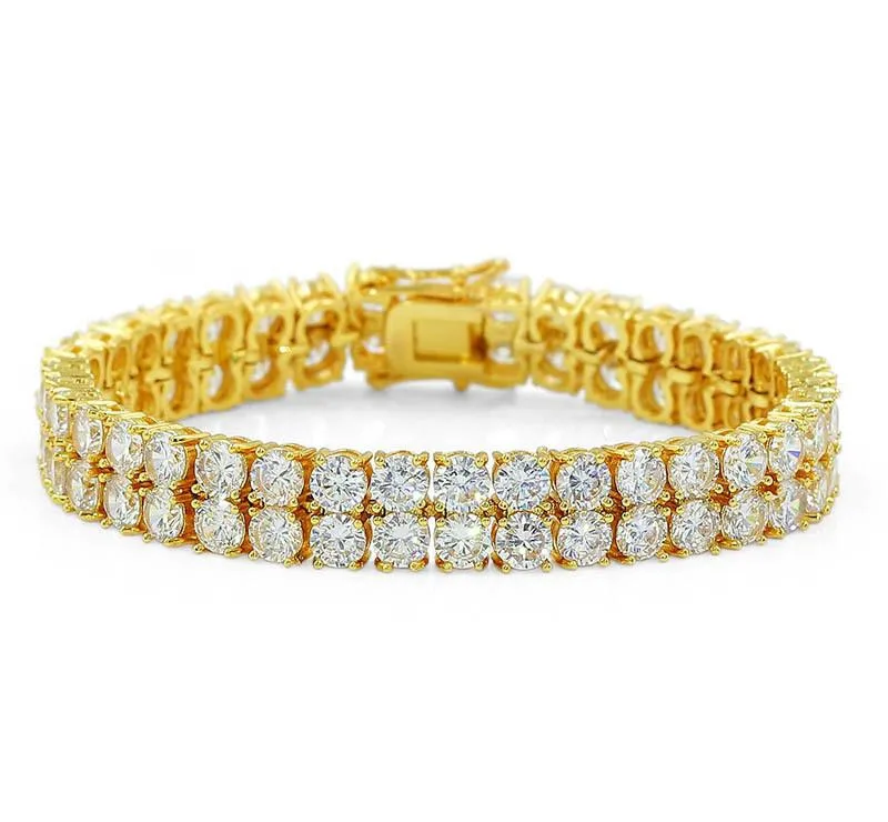 18K Pozłacane Mężczyźni Urok Symulowany Diament Miami Kubańskie Bransoletki Iced Out Out Bling Rhinestone Łańcuchy Hip Hop Biżuteria Męskie Jewerly Kka1968