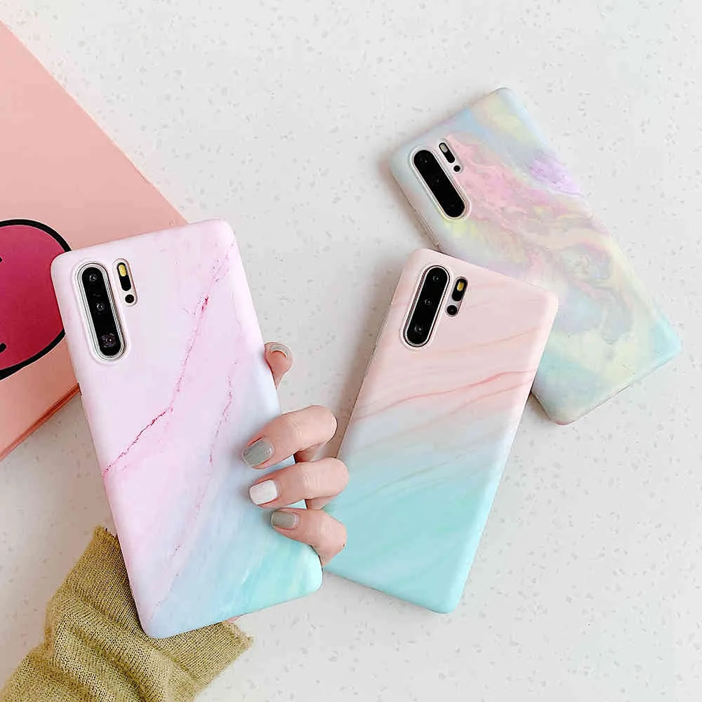 Coques de téléphone en marbre dégradé classique pour Huawei P40 Pro P30 P20 Lite Pro Mate 20 Pro Lite couverture arrière de téléphone IMD souple