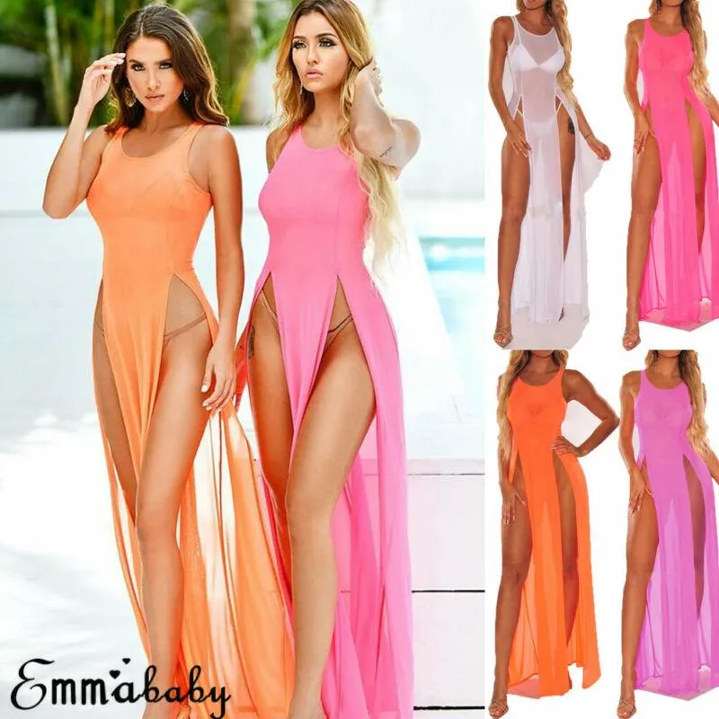 Women Lady Sexy See Through Bathing Sleeveless Swimsuit Bikini Swimwear Wrap Pareo Cover Up Beach Sarong Dress Two-piece Suits