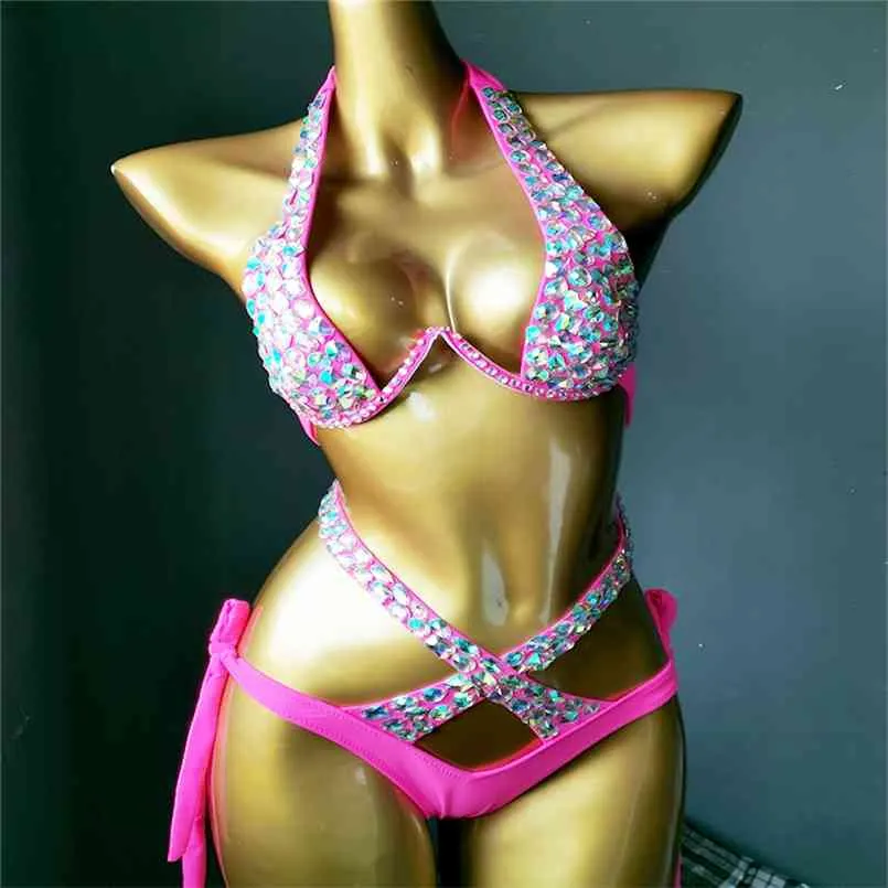 Vakantie Kristallen Bikini Set Diamant Badmode Badpak Bling Stones Badpak Strandkleding 210722