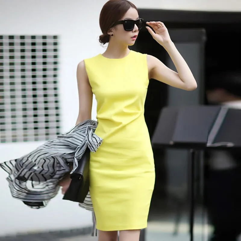 Élégant Office Lady Robe Summer Femmes Porter des vêtements de travail Bodycon Business Casual Party Crayon Robe Robes 210515