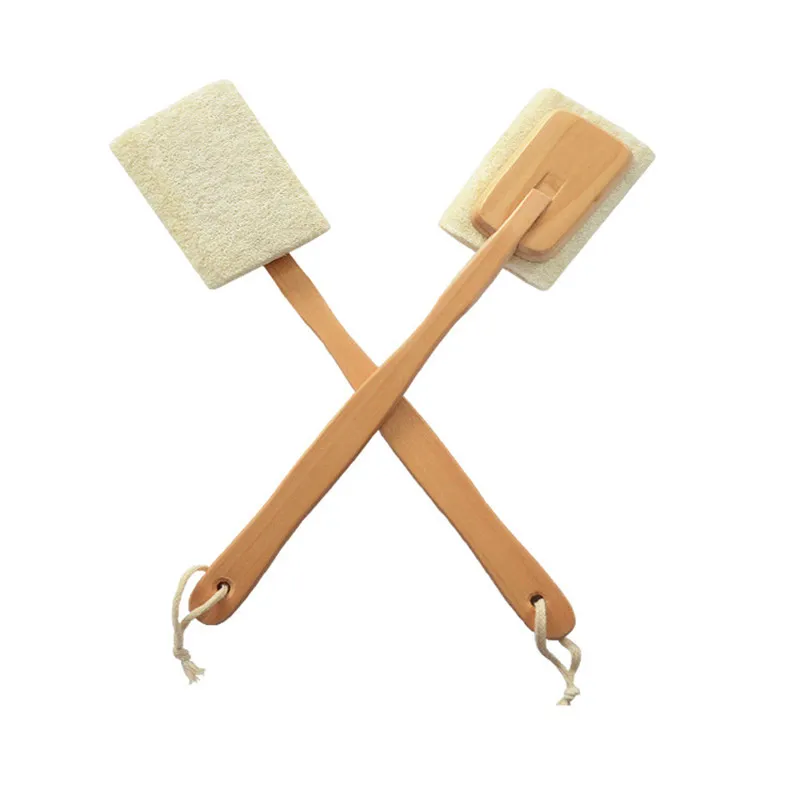 Brosse Loofah naturelle exfoliante pour peaux mortes, épurateur de corps, brosses arrière en Loofa avec Long manche en bois détachable