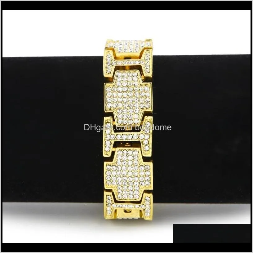 mens hip hop gold link bracelets jewelry silver fashion simulation diamond crystal iced out bracelet