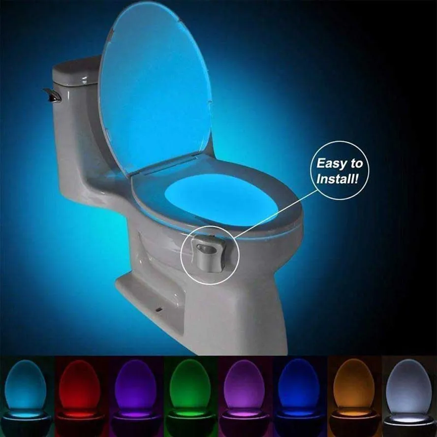 Toilet Night Light LED Lights Smart Bathroom Human Motion Activated PIR 8 Colours Automatic RGB Backlight for Toilets Bowl Lamp