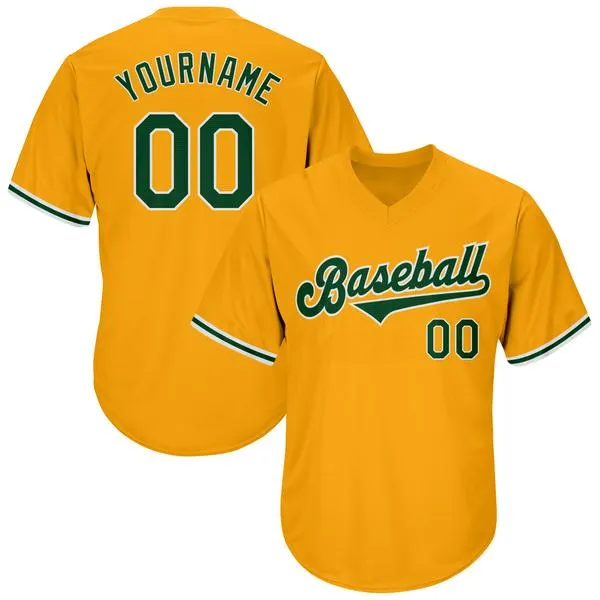 Пользовательские золотые зелено-белые подлинные обратные рубашки из бейсбола ребра