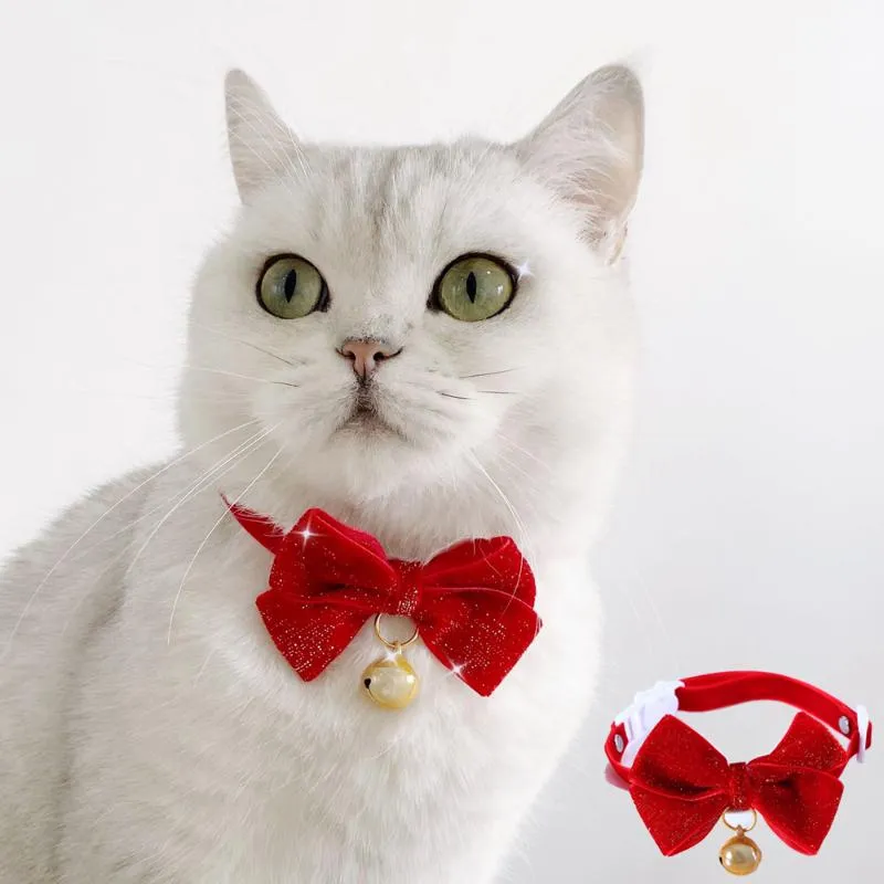 Kedi Yaka Talepleri Chirstmas Kadife Kırmızı Çan Köpekler Papyon Yaka Yardım Edilebilir Küçük Orta Doğum Günü Festivali Düğün Köpek Kediler için