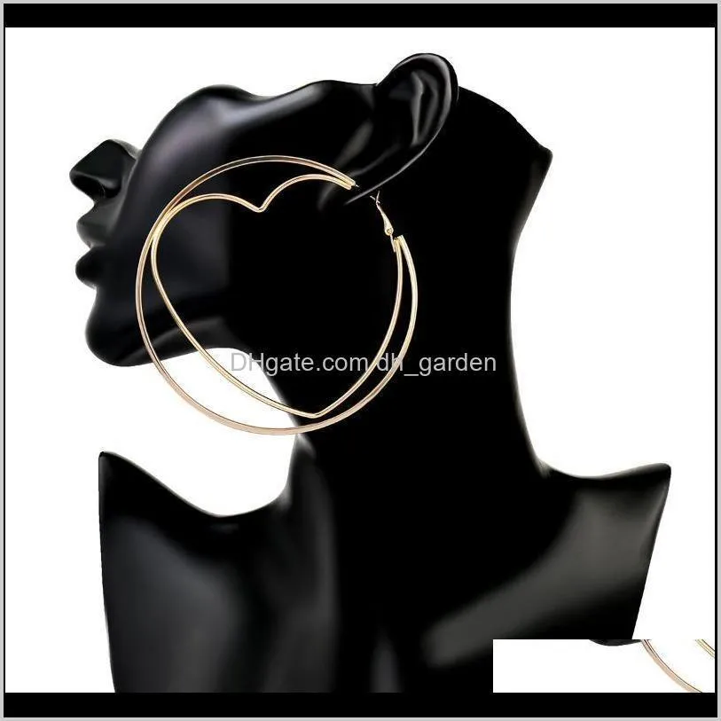 Hyperbole Big Oversize Heart Gold Circle Hoop Earrings For Women Punk Metal Round Ring Earring Female Ear Jewelry