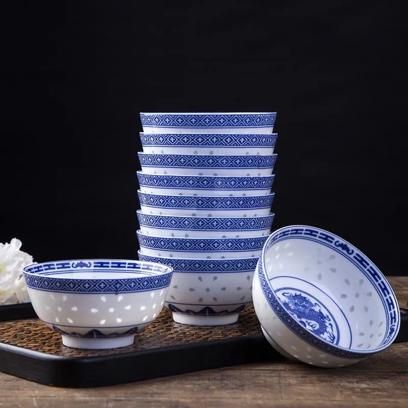 4.5 Inch Rice Bowl Jingdezhen Blue And White Porcelain Tableware Chinese Dragon Dinnerware Ceramic Ramen Soup Bowls Holder