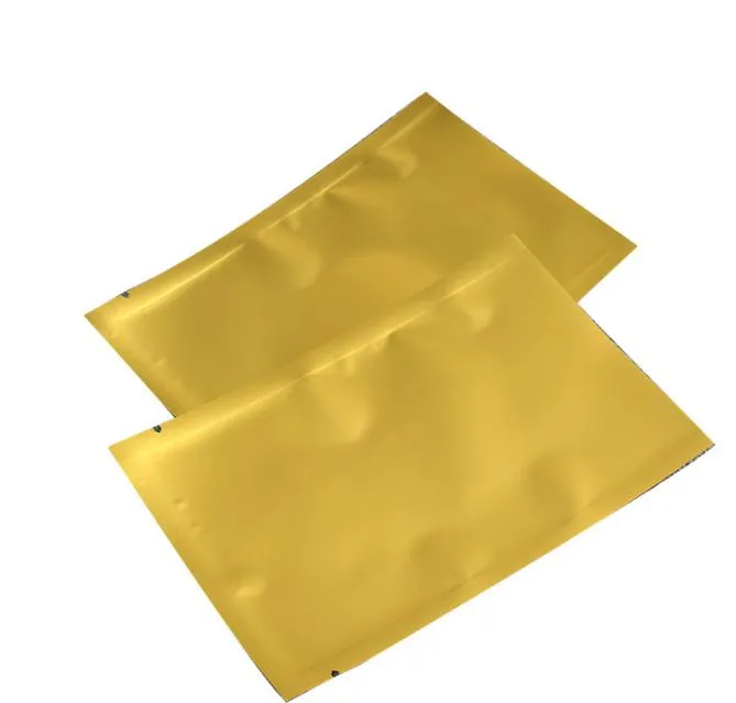 2021 200PCS / Lot Matte Guld Öppna Top Package Mylar Väskor Värmeförsegling Vakuumpåsar Tre sidoförsegling Aluminiumfolie Ventilpåsar Plattpåse