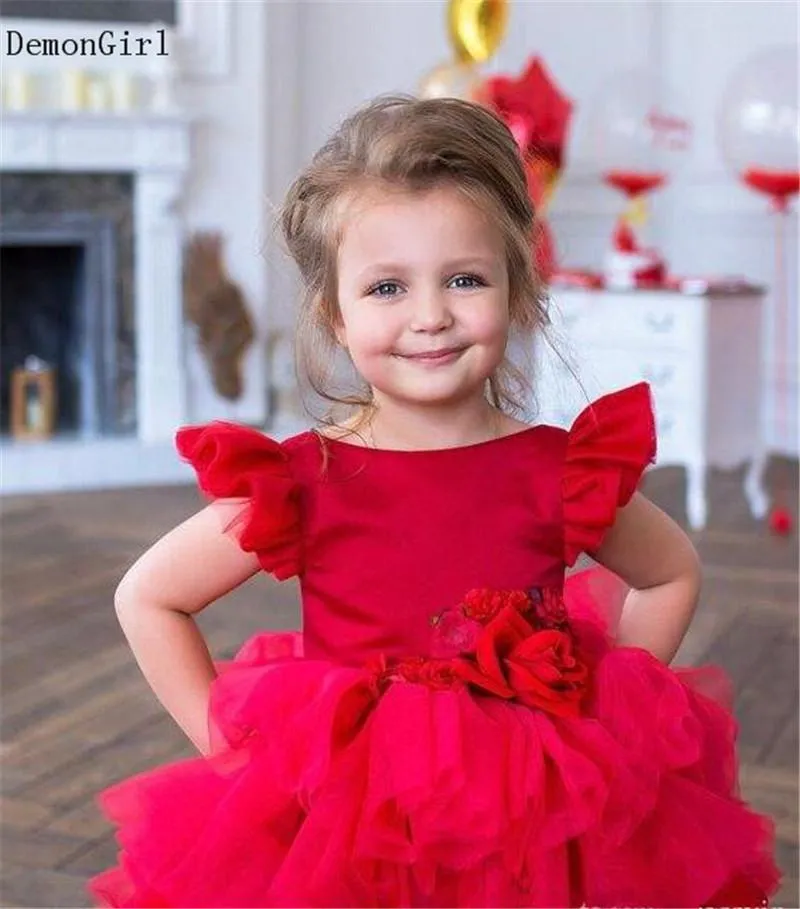 Girls Red Puffy Party Dress With Long Train For Birthdays And Special Occasions From Wuhuamaa 106.98 DHgate.Com