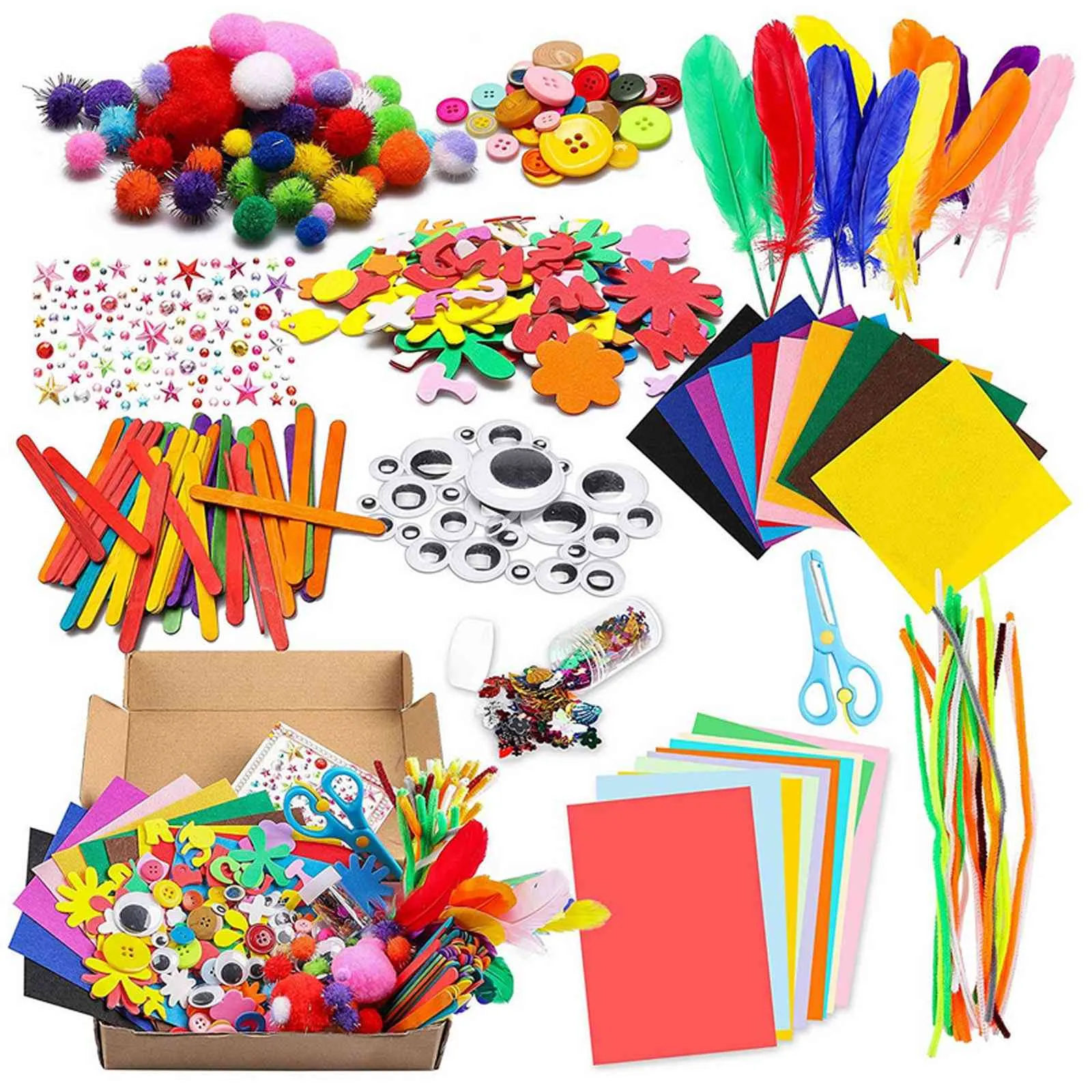Le kit de fournitures d'artisanat d'arts de bricolage pour enfants comprend des papiers de feutre de couleur pour les yeux